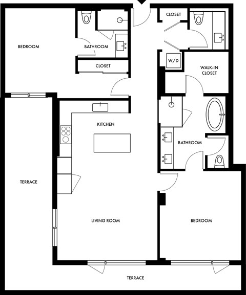 Palma Beverly Hills B2 Two Bedroom Floor Plan with Terrace